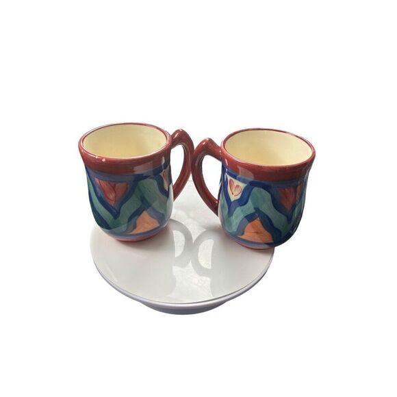 Gail Pittman Hand-Painted Ceramic Coffee Mug Set(small chips but still overall g